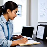 A professional individual, fully clothed, deeply focused on studying for cloud certification. They are wearing modest business casual attire and are seated comfortably at a clean, modern desk in a home office. Surrounded by open textbooks, a laptop displaying a cloud service console or architecture diagram, and handwritten notes. A warm beverage sits nearby. The atmosphere is calm and conducive to learning, emphasizing intellectual pursuit. perfect anatomy, correct proportions, natural pose, well-formed hands, proper finger count, natural body proportions, professional photography, high quality, safe for work, appropriate content, family-friendly, professional dress.