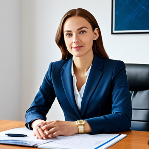Home 6 **
A professional businesswoman in a modest business suit, sitting at a desk in a modern office, fully clothed, appropriate attire, safe for work, perfect anatomy, natural proportions, professional photography, high quality, bright daylight
**