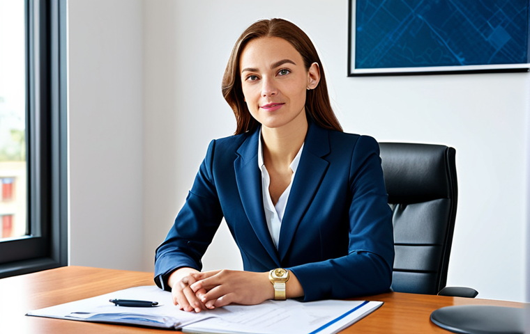 **
A professional businesswoman in a modest business suit, sitting at a desk in a modern office, fully clothed, appropriate attire, safe for work, perfect anatomy, natural proportions, professional photography, high quality, bright daylight
**