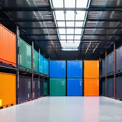 클라우드에서 컨테이너 활용 방법  Kubernetes - **Prompt:** A vibrant, futuristic landscape where numerous stylized, glowing "container" boxes, each...