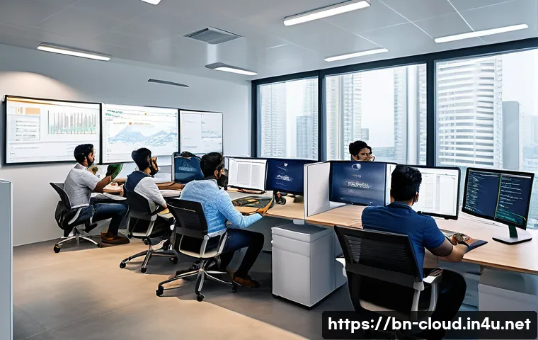 클라우드에서 서버리스 컴퓨팅 실전 활용 - A modern office scene featuring a diverse team of Bengali software developers collaborating on serve...