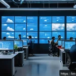 클라우드 컴퓨팅 관련 이직 인터뷰 질문 리스트 - A modern office environment where diverse Bengali professionals are collaborating on cloud computing...