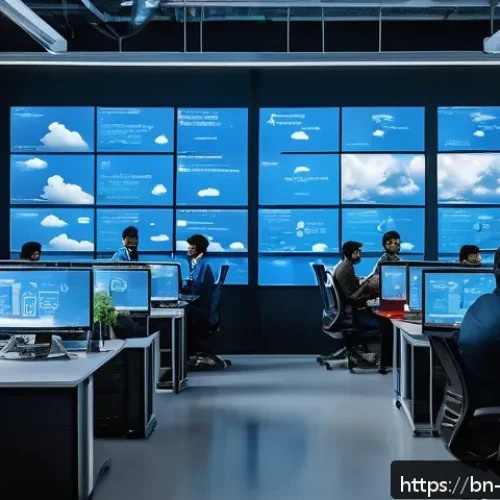 클라우드 컴퓨팅 관련 이직 인터뷰 질문 리스트 - A modern office environment where diverse Bengali professionals are collaborating on cloud computing...