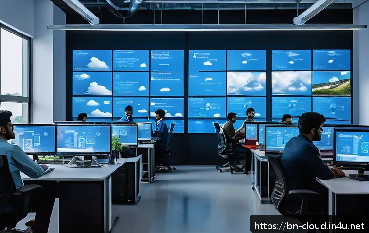 클라우드 컴퓨팅 관련 이직 인터뷰 질문 리스트 - A modern office environment where diverse Bengali professionals are collaborating on cloud computing...