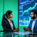 클라우드 컴퓨팅과 블록체인 기술 융합 사례 - A futuristic business office setting in Bangladesh, featuring diverse professionals collaborating ar...